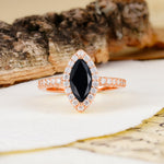 Unique and Luxurious 2-Prong Marquise Cut Black Onyx Engagement Ring - Additional view