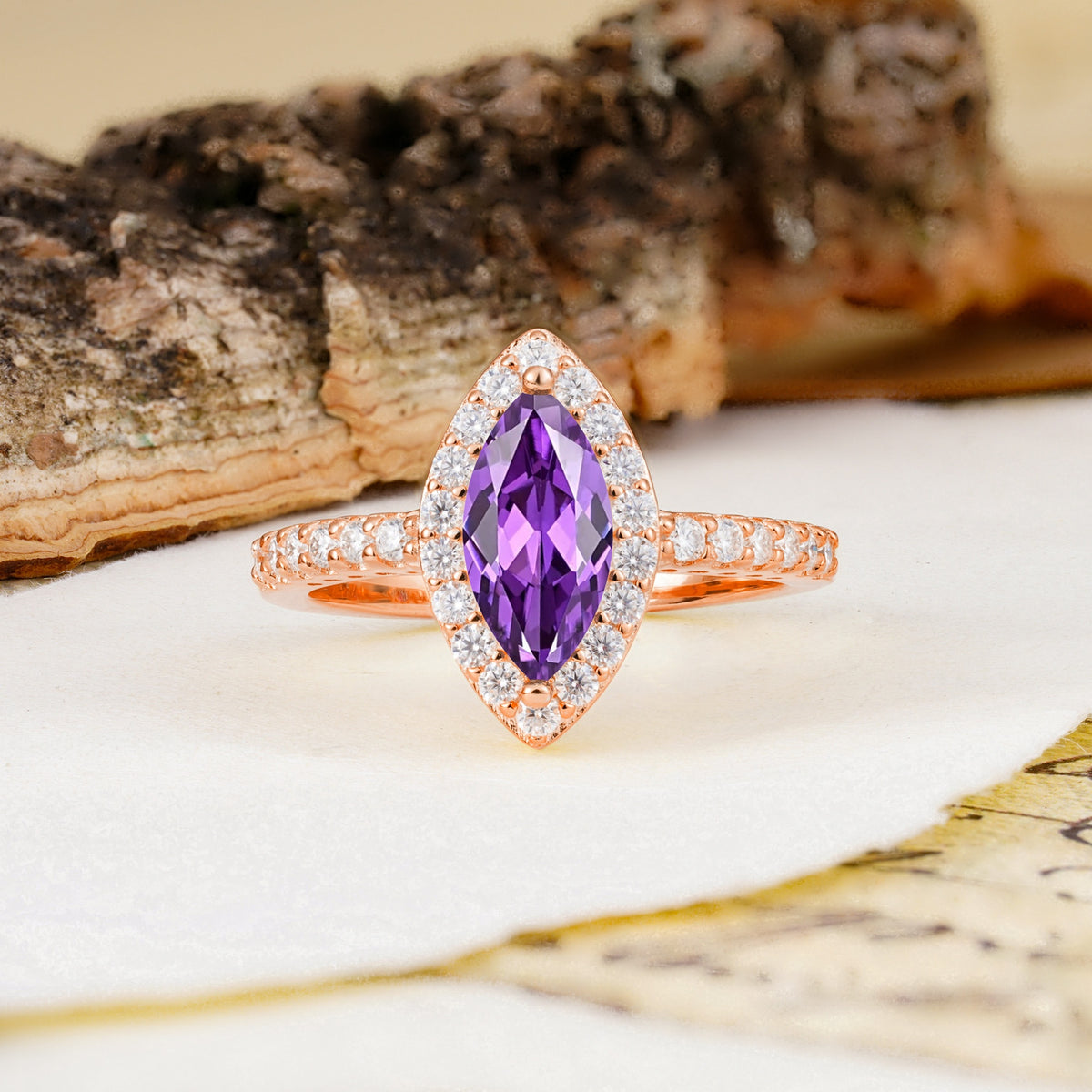 Unique and Luxurious 2-Prong Marquise Cut Amethyst Engagement Ring - Additional view