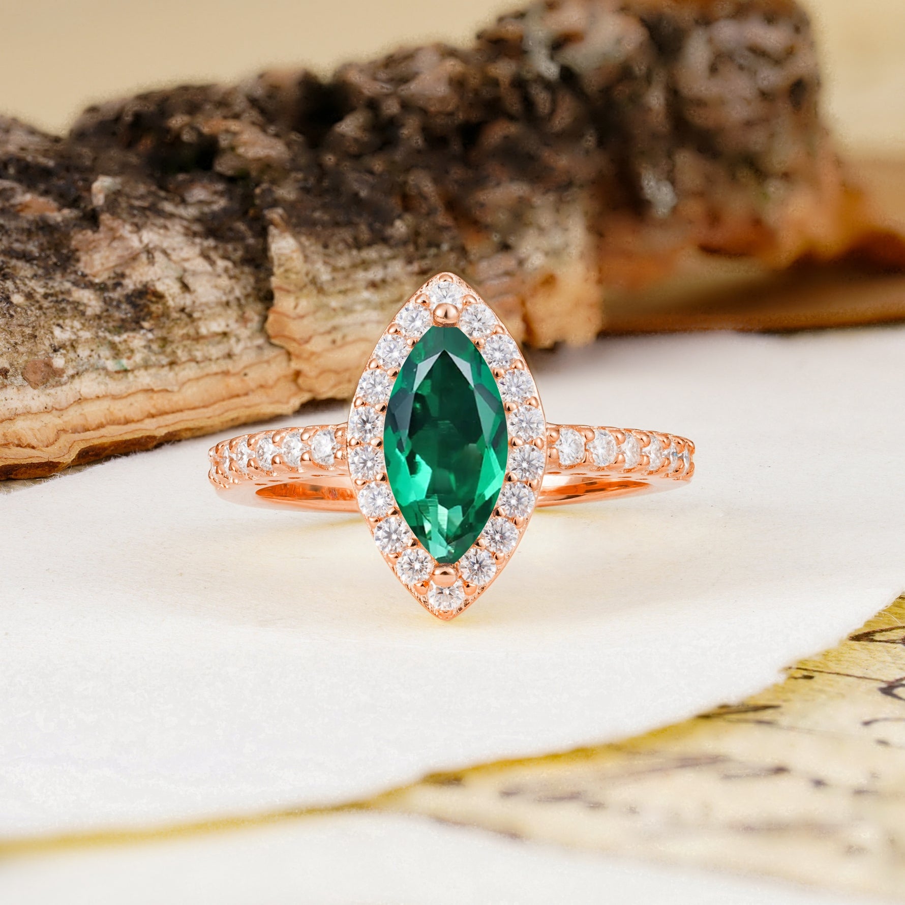 Unique and Luxurious 2-Prong Marquise Cut Emerald Engagement Ring - Additional view