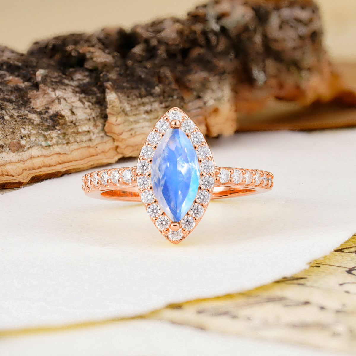 Unique and Luxurious 2-Prong Marquise Cut Moonstone Engagement Ring - Additional view