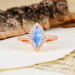 Unique and Luxurious 2-Prong Marquise Cut Moonstone Engagement Ring - Additional view