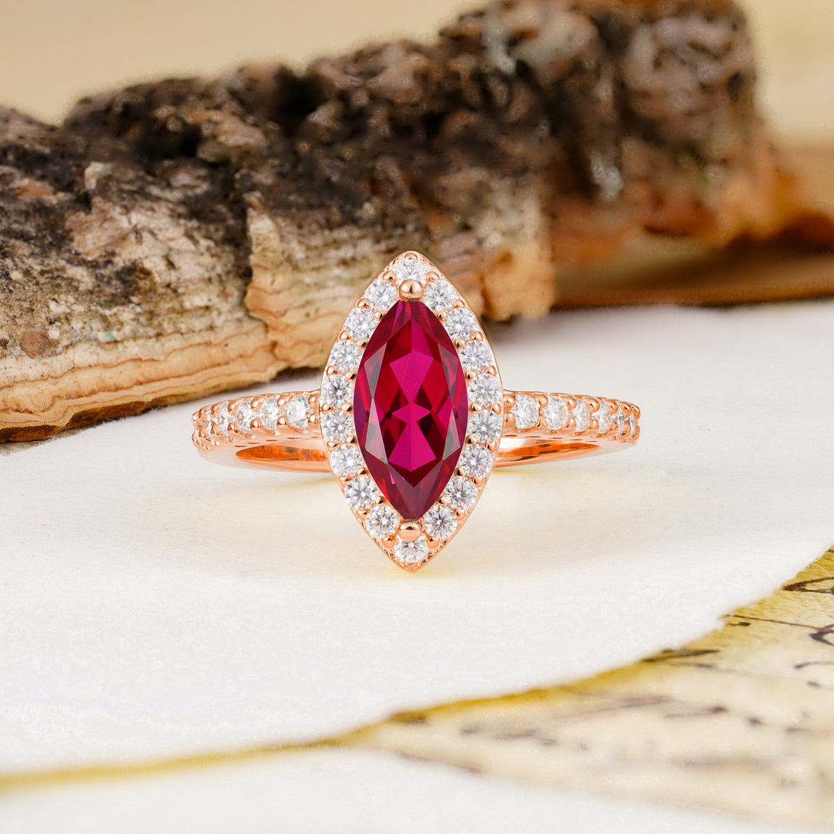 Unique and Luxurious 2-Prong Marquise Cut Ruby Engagement Ring - Additional view