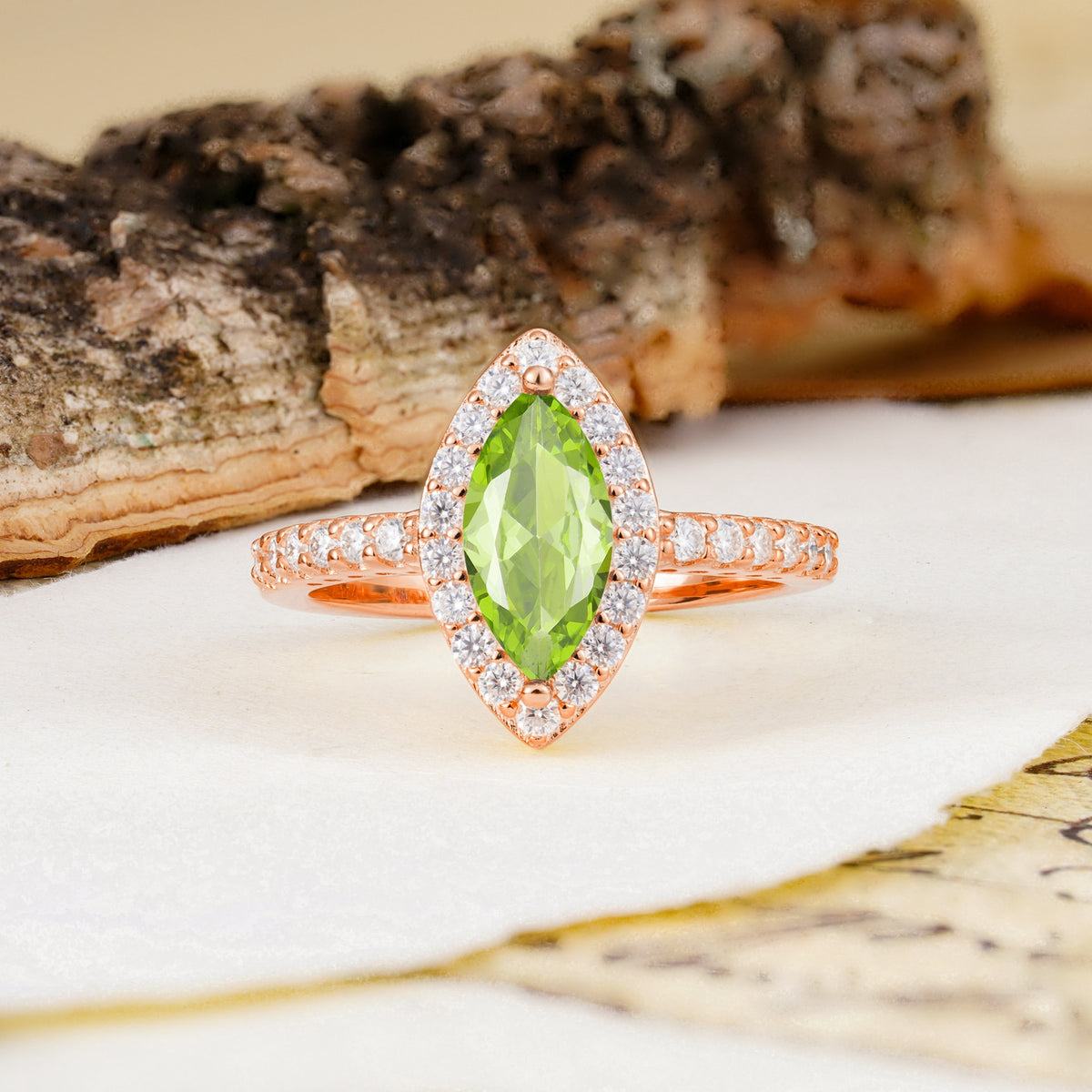 Unique and Luxurious 2-Prong Marquise Cut Peridot Engagement Ring - Additional view