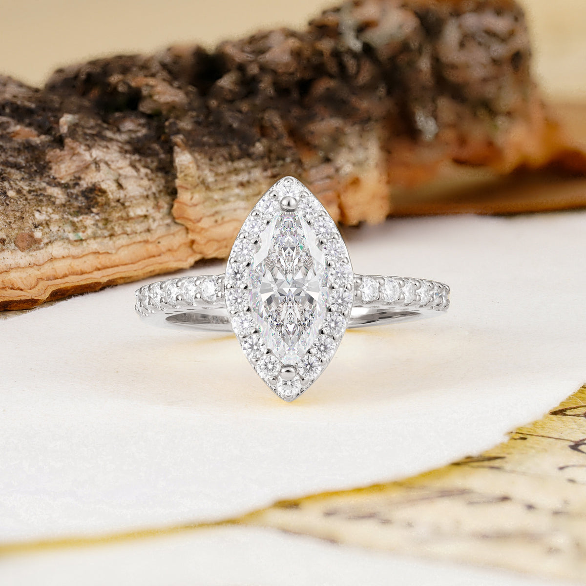 Unique and Luxurious 2-Prong Marquise Cut Moissanite Engagement Ring - Additional view