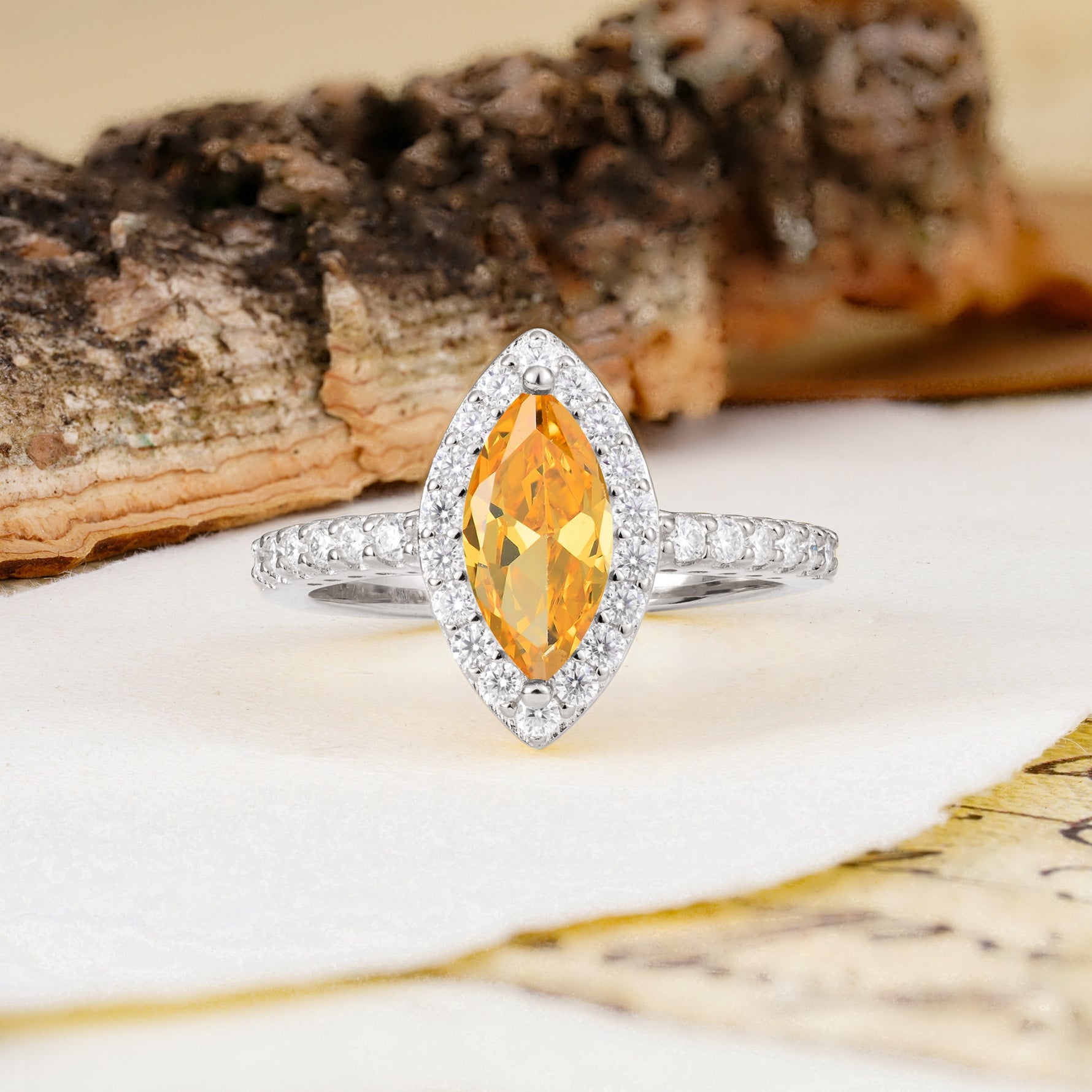 Unique and Luxurious 2-Prong Marquise Cut Citrine Engagement Ring - Additional view