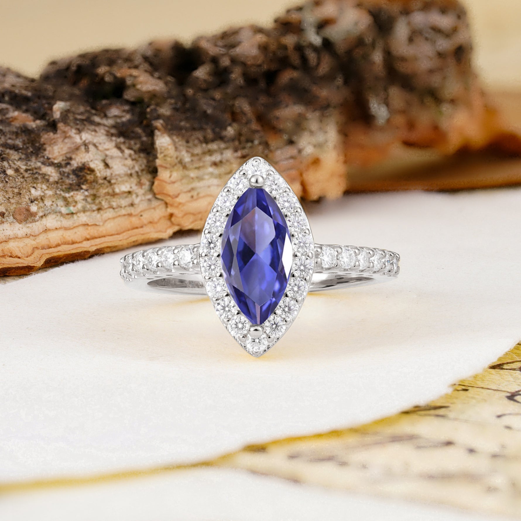 Unique and Luxurious 2-Prong Marquise Cut Tanzanite Engagement Ring - Additional view