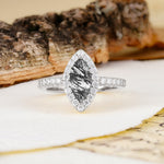 Unique and Luxurious 2-Prong Marquise Cut Black Rutilated Quartz Engagement Ring - Additional view