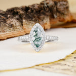 Unique and Luxurious 2-Prong Marquise Cut Moss Agate Engagement Ring - Additional view