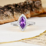 Unique and Luxurious 2-Prong Marquise Cut Amethyst Engagement Ring - Additional view