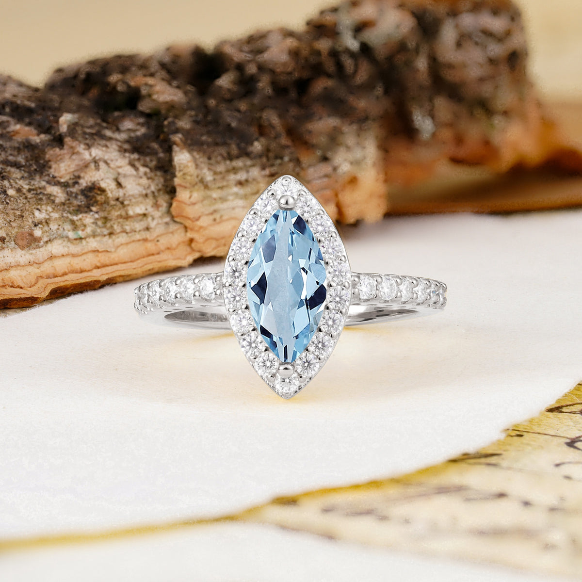 Unique and Luxurious 2-Prong Marquise Cut Aquamarine Engagement Ring - Additional view