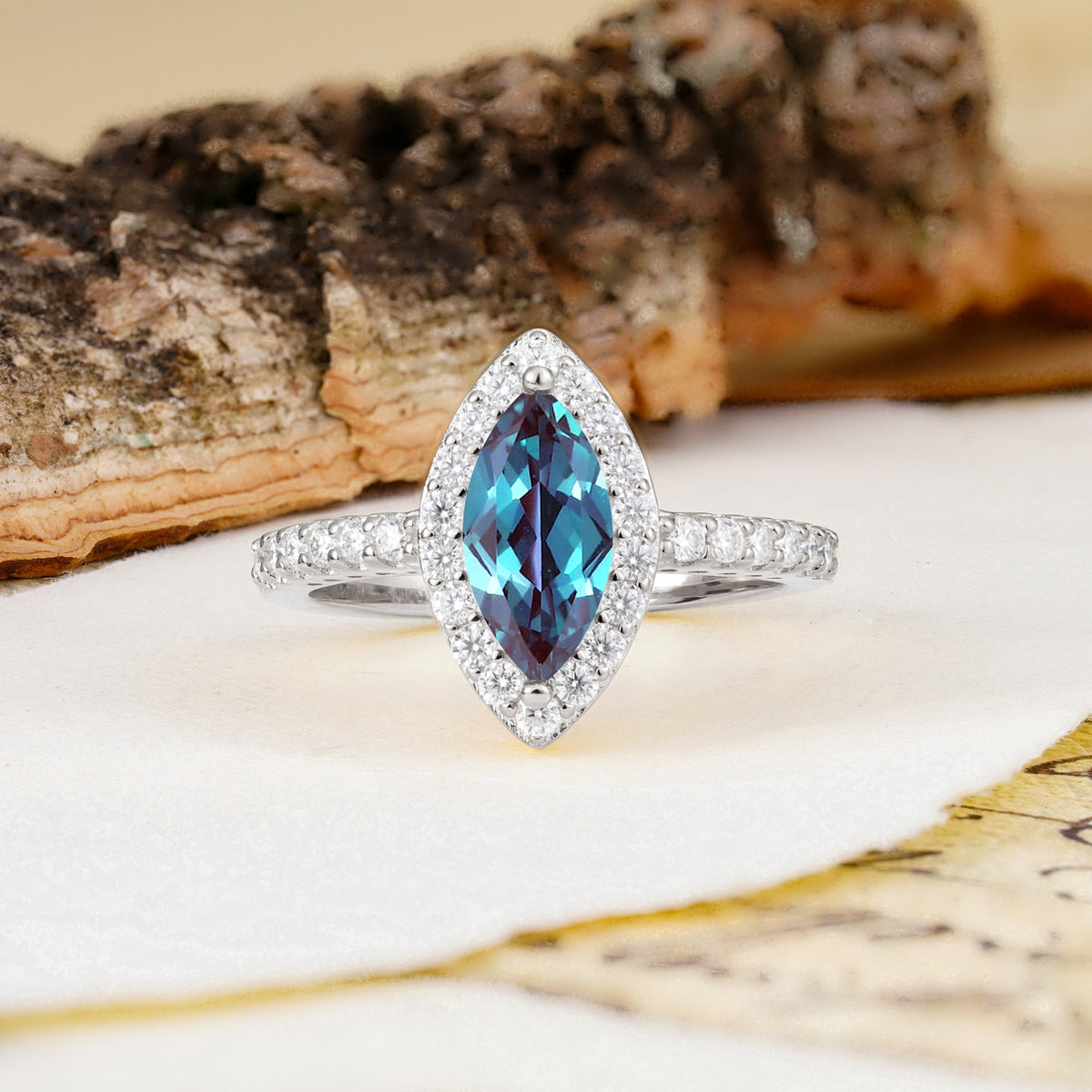 Unique and Luxurious 2-Prong Marquise Cut Alexandrite Engagement Ring - Additional view