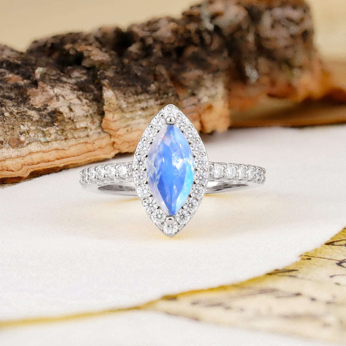 Unique and Luxurious 2-Prong Marquise Cut Moonstone Engagement Ring - Additional view
