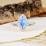 Unique and Luxurious 2-Prong Marquise Cut Moonstone Engagement Ring - Additional view