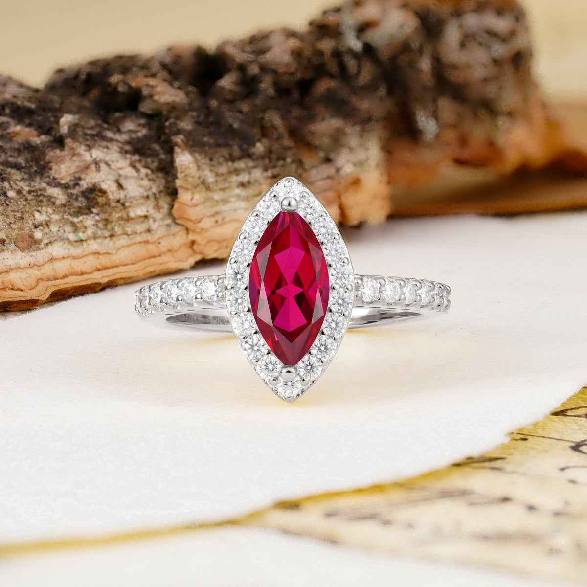 Unique and Luxurious 2-Prong Marquise Cut Ruby Engagement Ring - Additional view