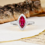 Unique and Luxurious 2-Prong Marquise Cut Ruby Engagement Ring - Additional view