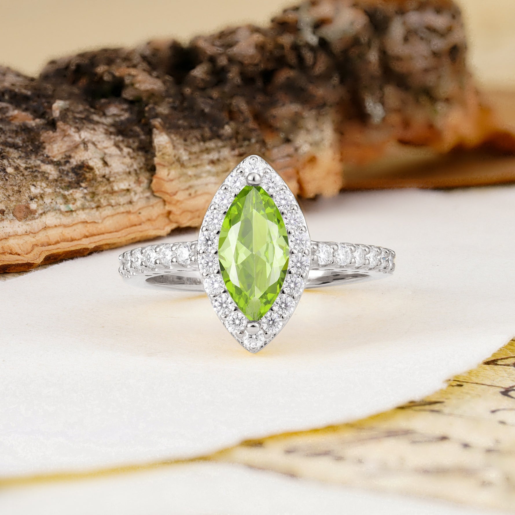 Unique and Luxurious 2-Prong Marquise Cut Peridot Engagement Ring - Additional view