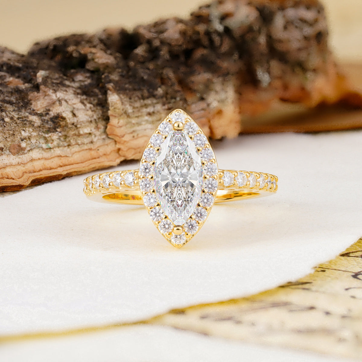 Unique and Luxurious 2-Prong Marquise Cut Moissanite Engagement Ring - Additional view