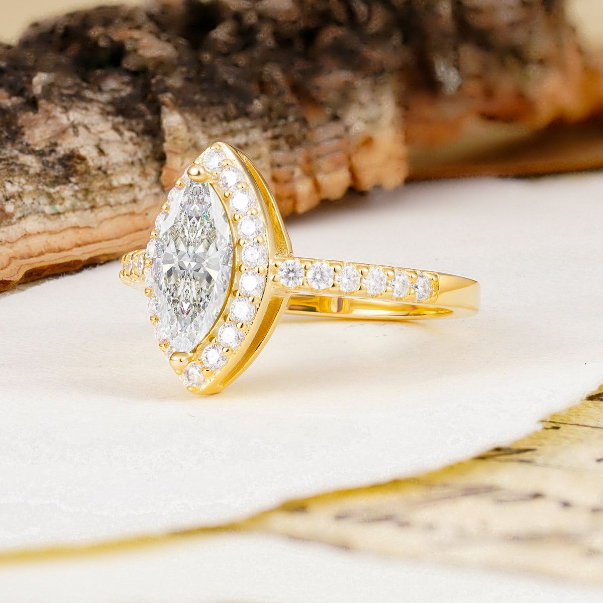 Unique and Luxurious 2-Prong Marquise Cut Moissanite Engagement Ring - Additional view