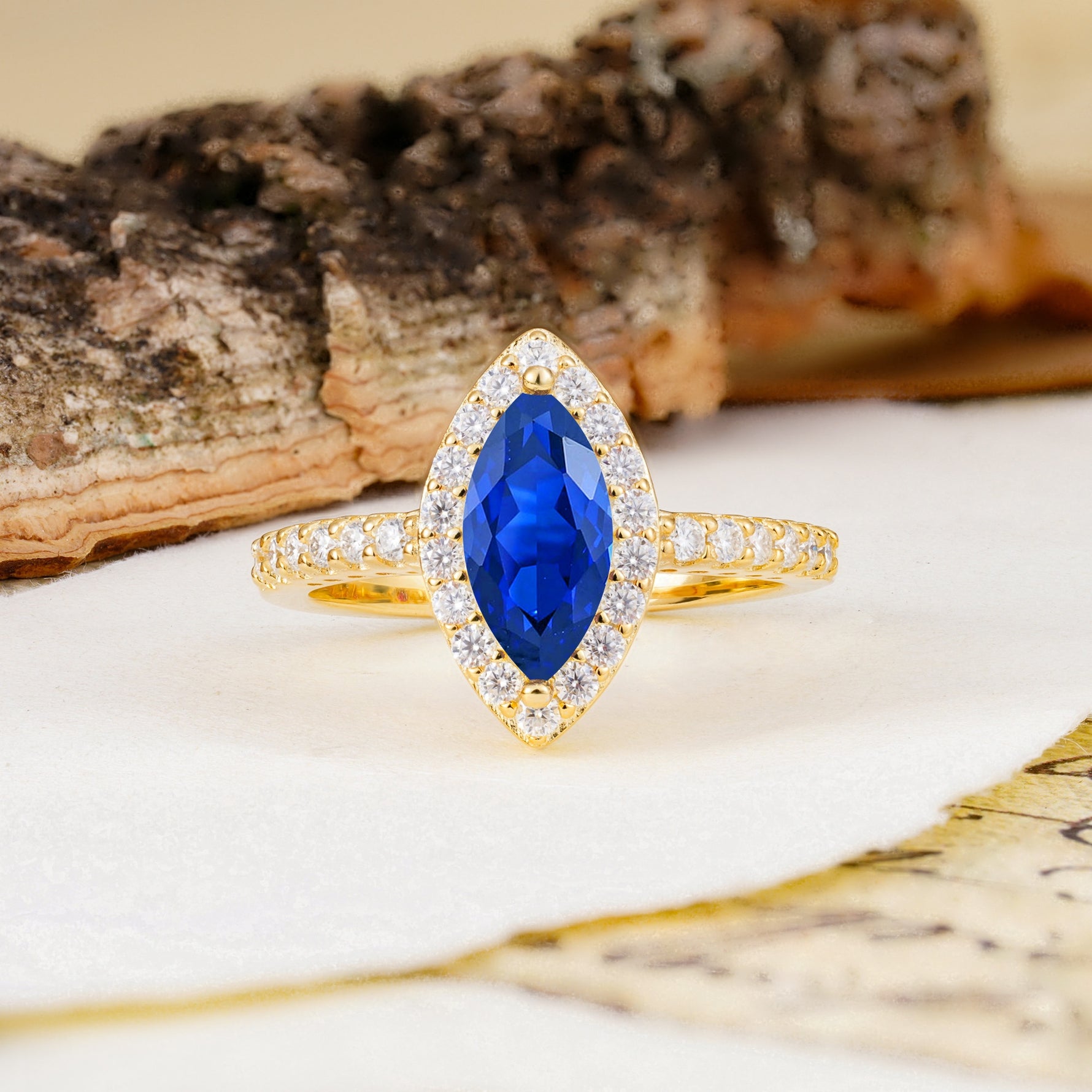 Unique and Luxurious 2-Prong Marquise Cut Sapphire Engagement Ring - Additional view