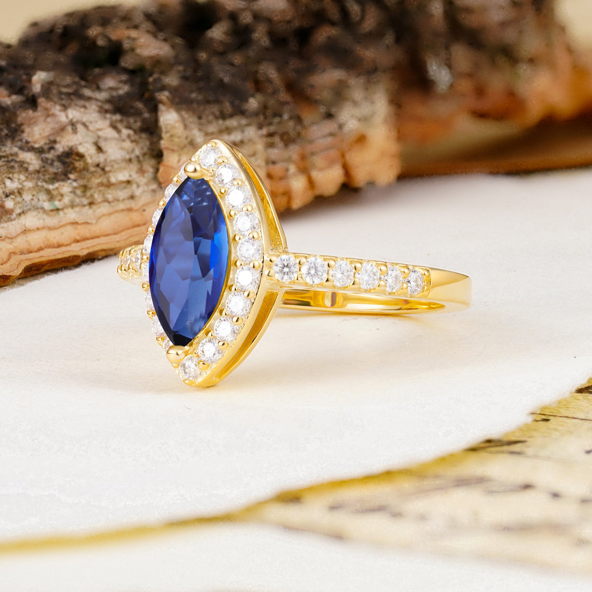 Unique and Luxurious 2-Prong Marquise Cut Sapphire Engagement Ring - Additional view
