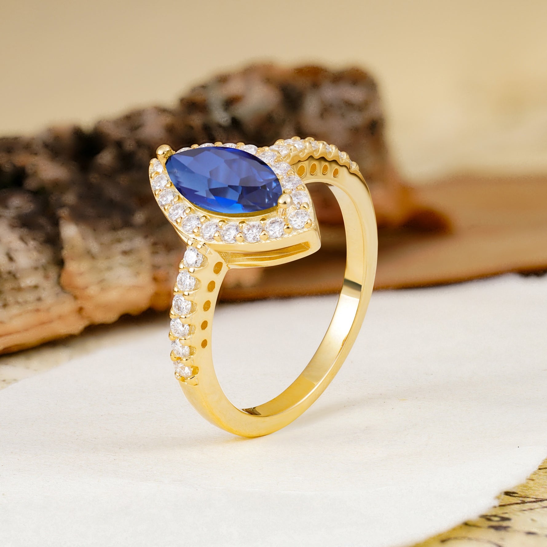Unique and Luxurious 2-Prong Marquise Cut Sapphire Engagement Ring - Additional view