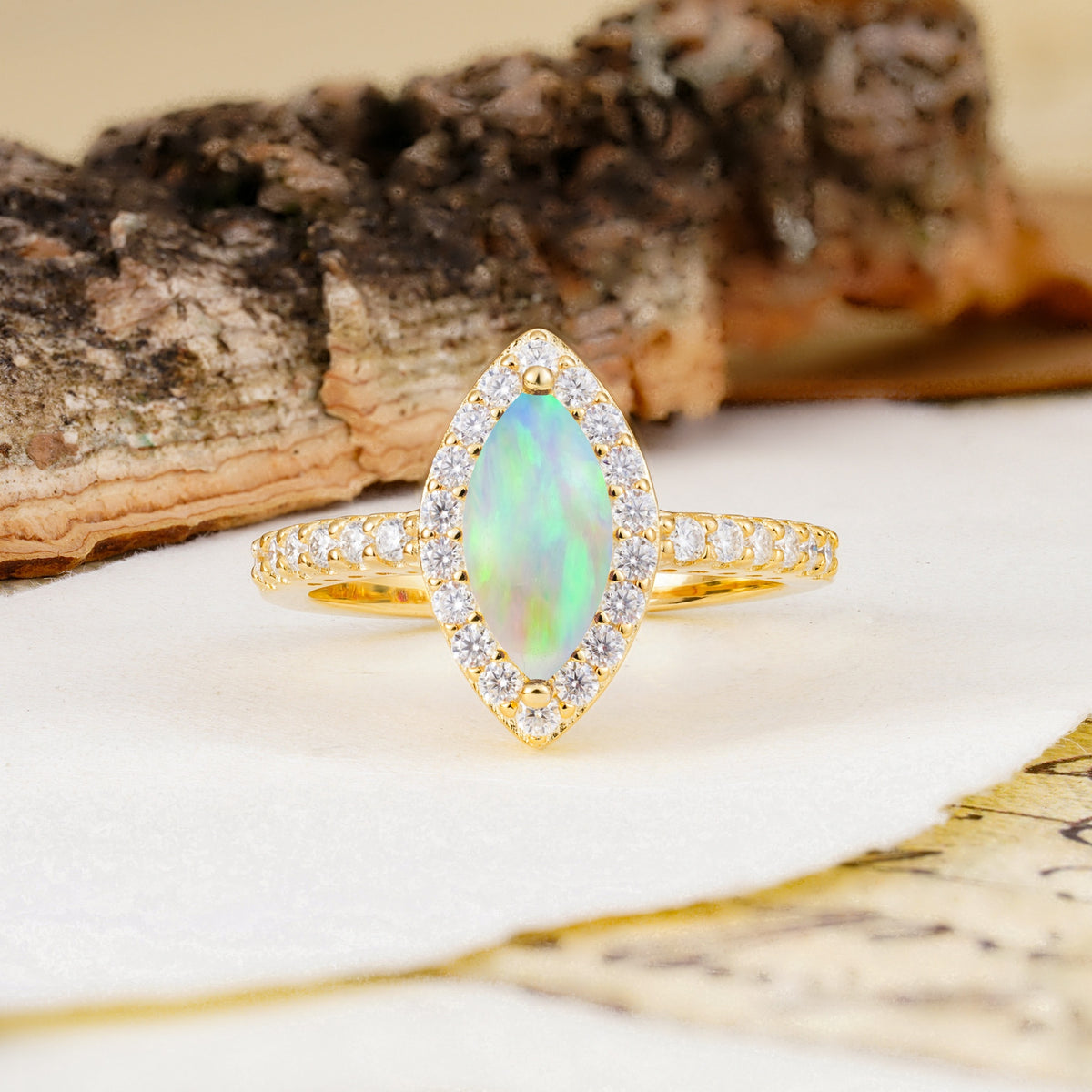 Unique and Luxurious 2-Prong Marquise Cut Fire Opal Engagement Ring - Additional view