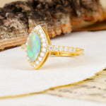 Unique and Luxurious 2-Prong Marquise Cut Fire Opal Engagement Ring - Additional view
