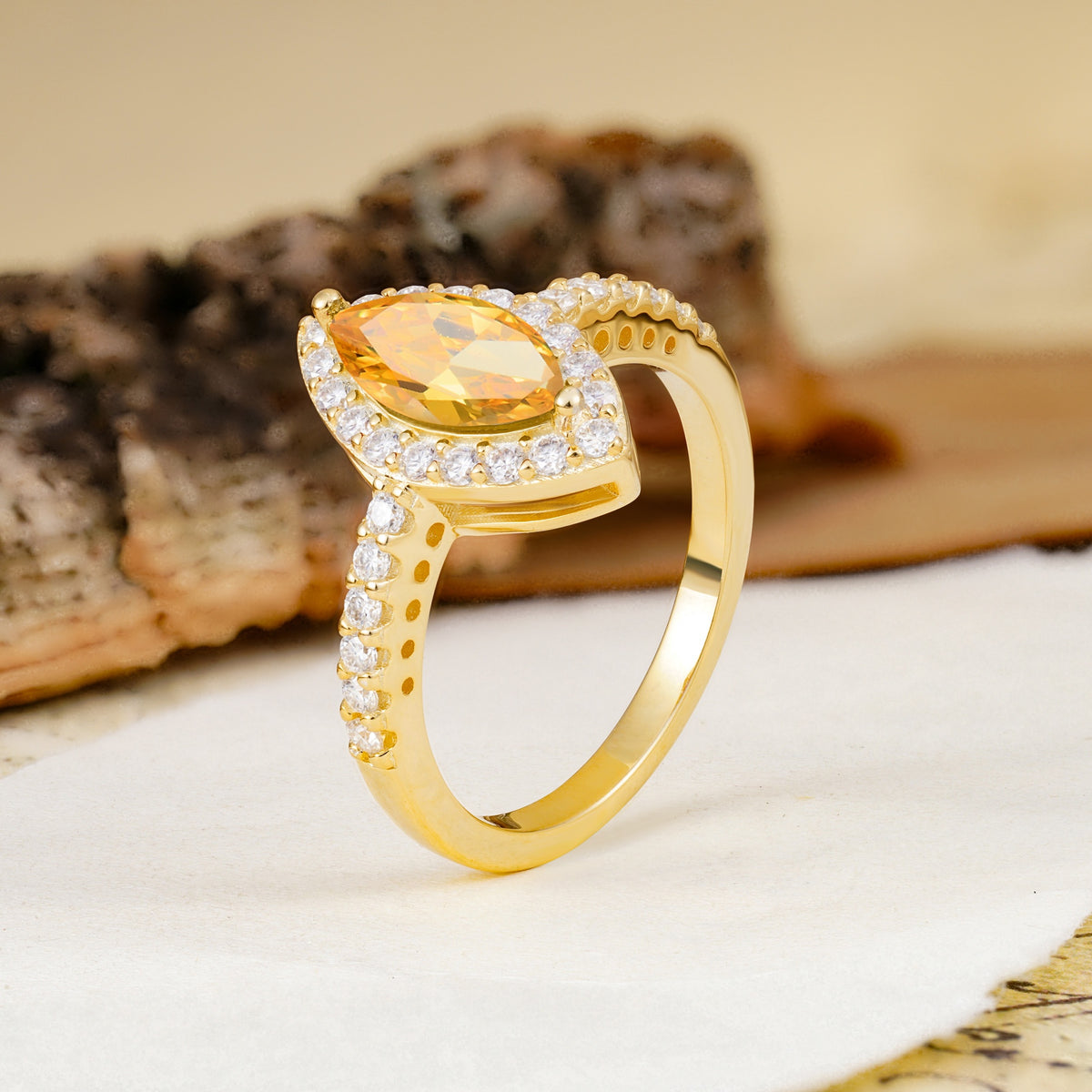 Unique and Luxurious 2-Prong Marquise Cut Citrine Engagement Ring - Additional view