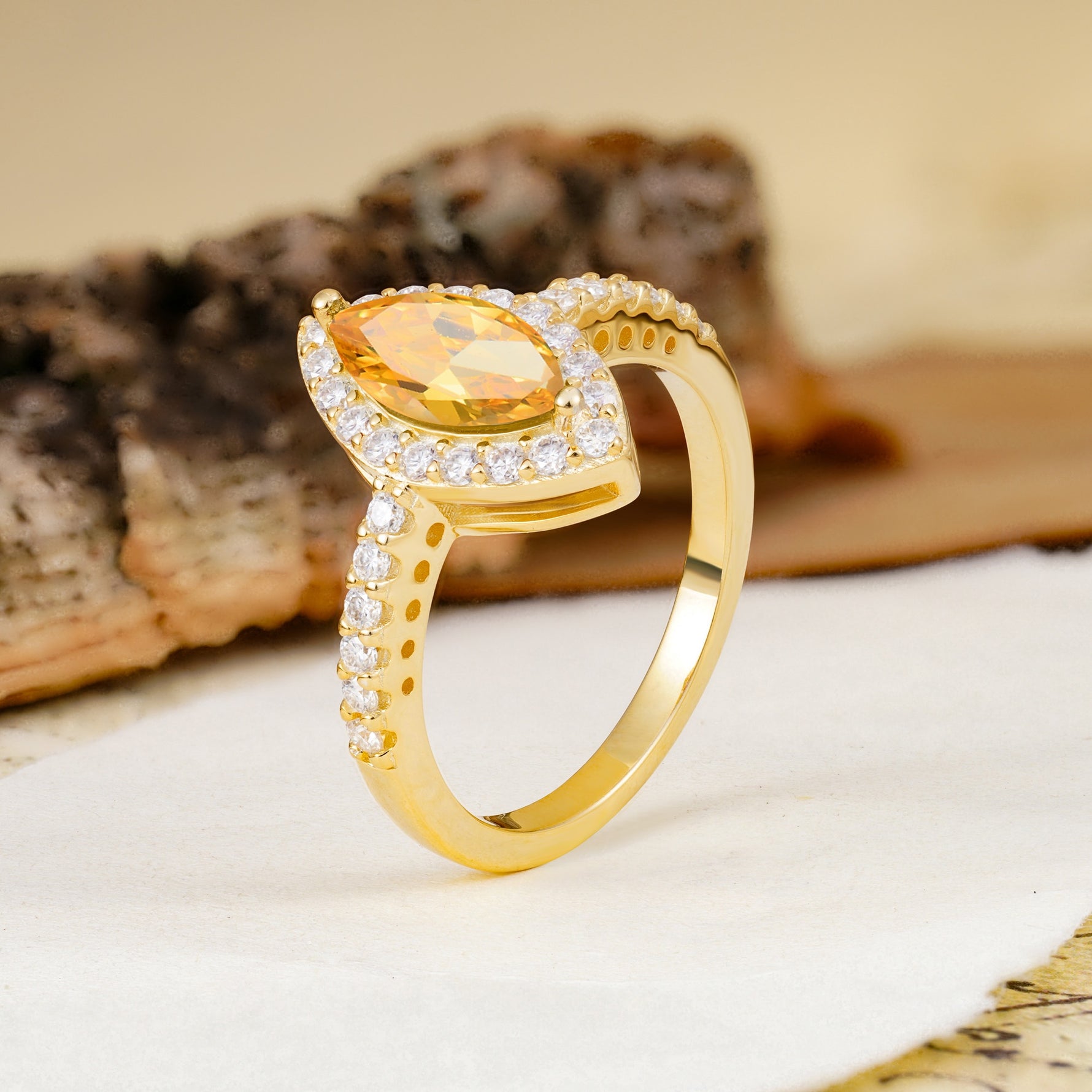 Unique and Luxurious 2-Prong Marquise Cut Citrine Engagement Ring - Additional view
