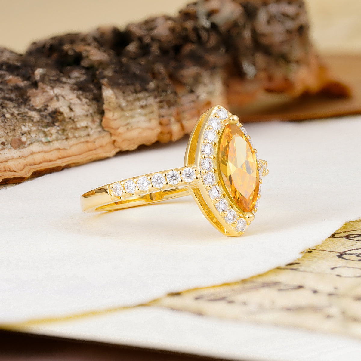 Unique and Luxurious 2-Prong Marquise Cut Citrine Engagement Ring - Additional view