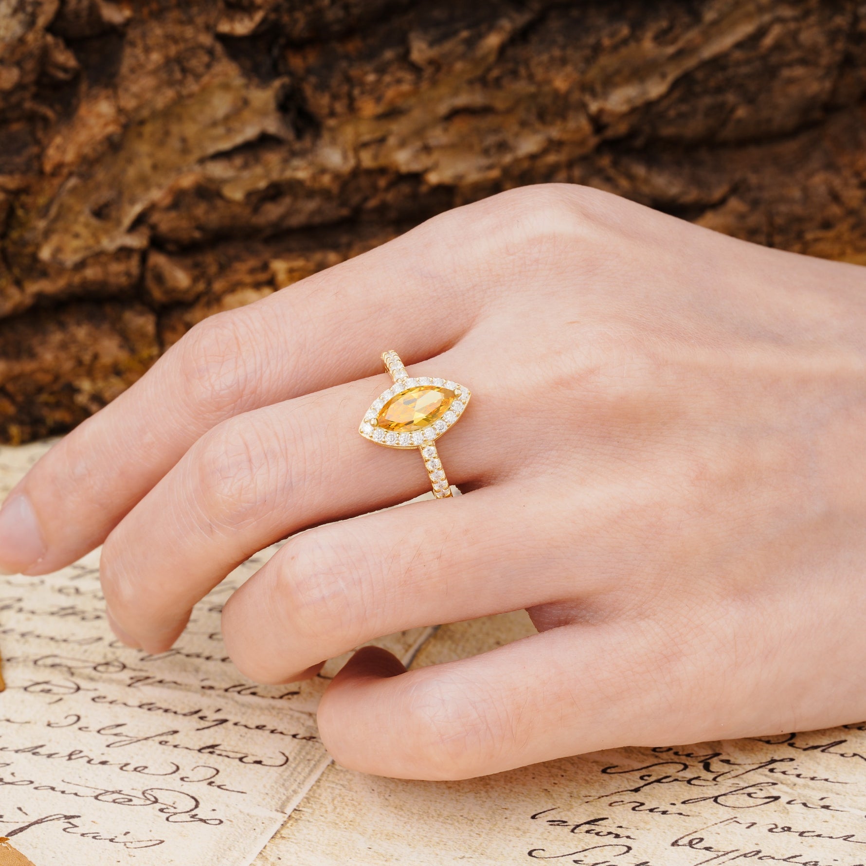 Unique and Luxurious 2-Prong Marquise Cut Citrine Engagement Ring - Additional view