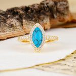 Unique and Luxurious 2-Prong Marquise Cut Turquoise Engagement Ring - Additional view