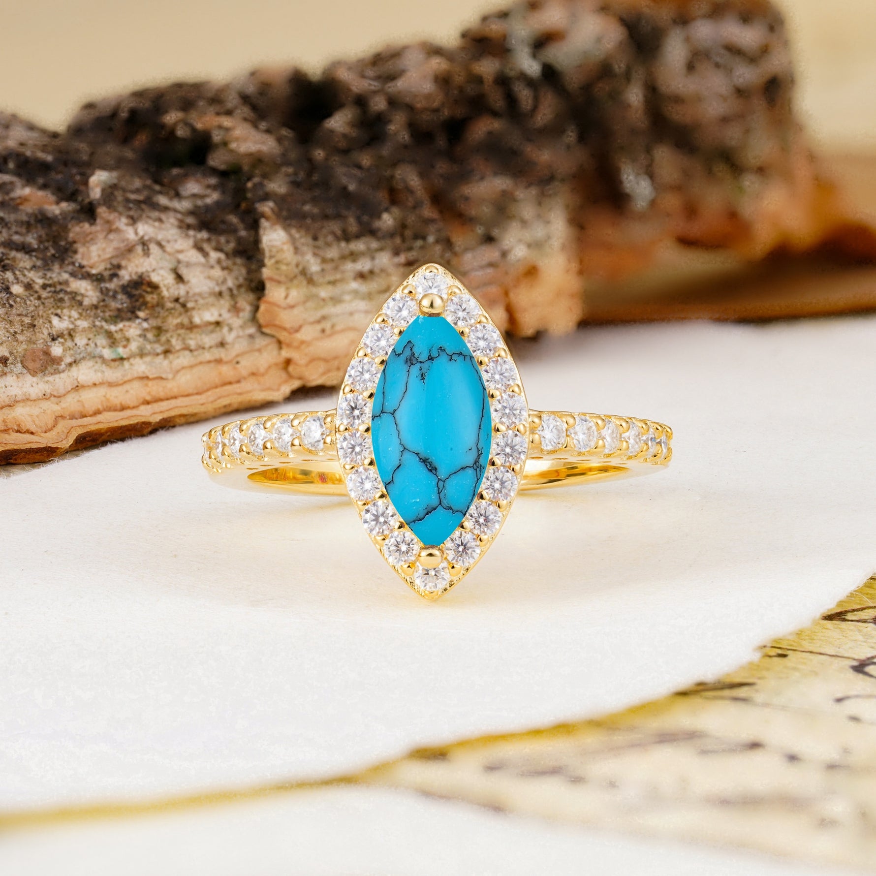 Unique and Luxurious 2-Prong Marquise Cut Turquoise Engagement Ring - Additional view