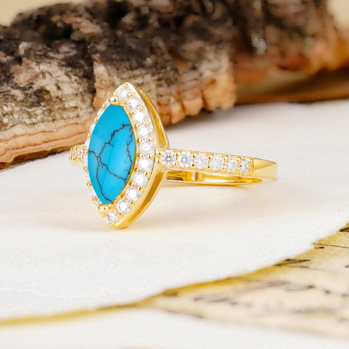 Unique and Luxurious 2-Prong Marquise Cut Turquoise Engagement Ring - Additional view