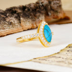 Unique and Luxurious 2-Prong Marquise Cut Turquoise Engagement Ring - Additional view