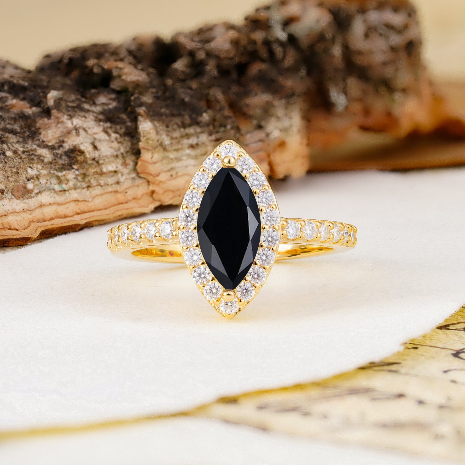 Unique and Luxurious 2-Prong Marquise Cut Black Onyx Engagement Ring - Additional view