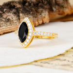 Unique and Luxurious 2-Prong Marquise Cut Black Onyx Engagement Ring - Additional view