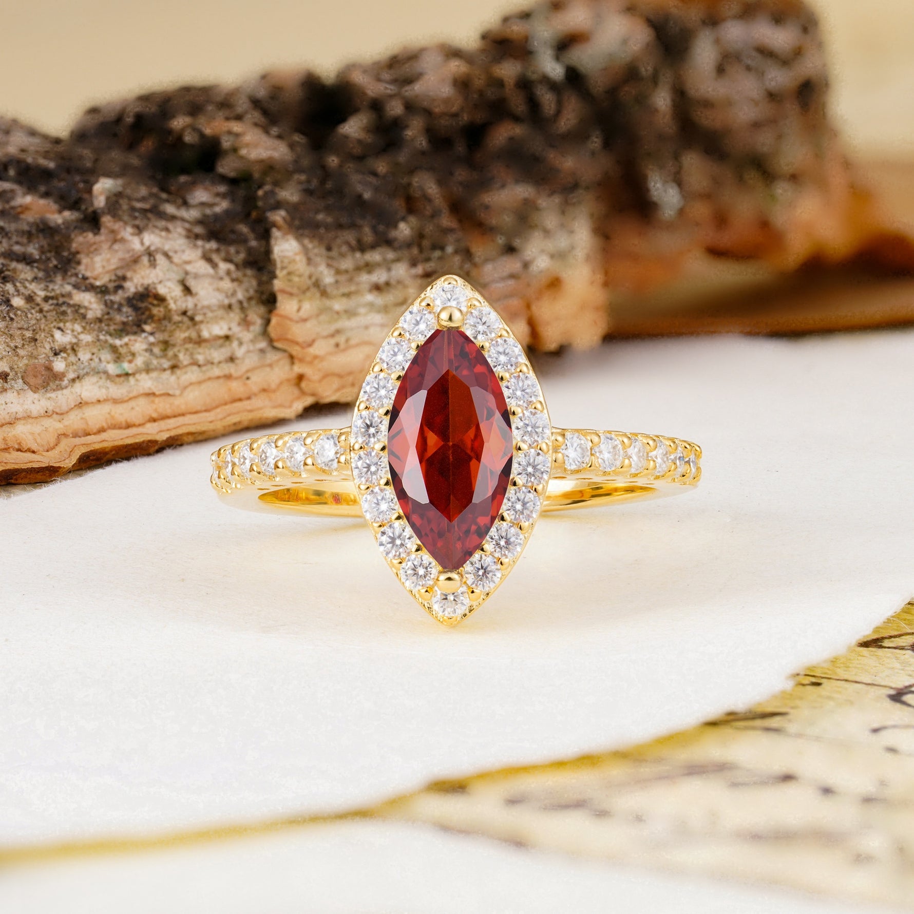 Unique and Luxurious 2-Prong Marquise Cut Garnet Engagement Ring - Additional view