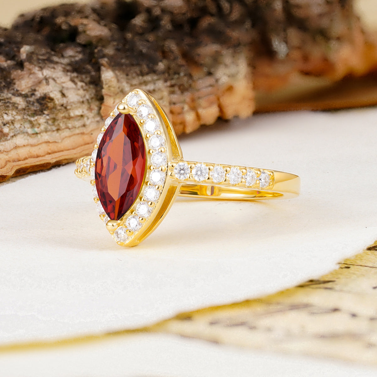 Unique and Luxurious 2-Prong Marquise Cut Garnet Engagement Ring - Additional view
