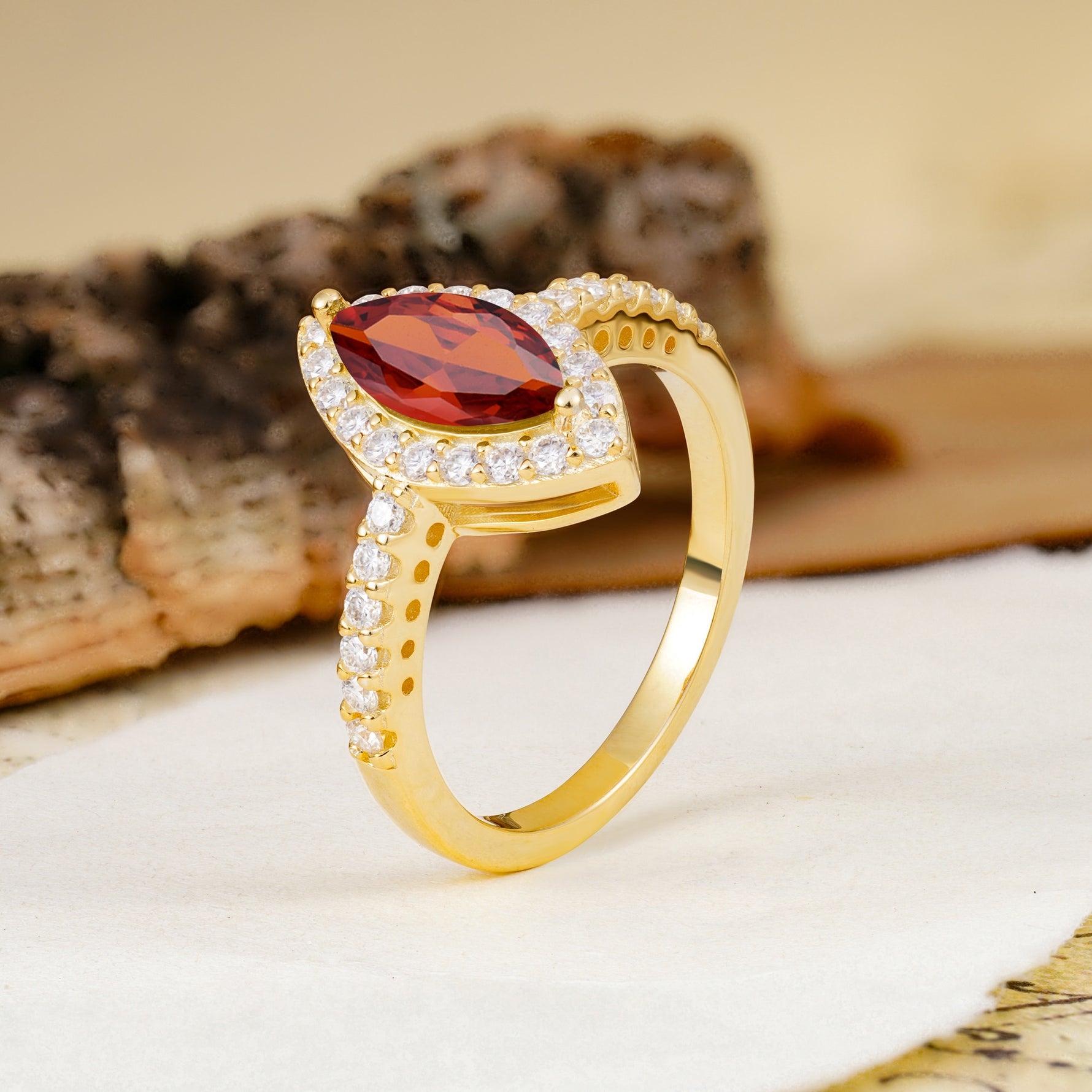 Unique and Luxurious 2-Prong Marquise Cut Garnet Engagement Ring - Additional view