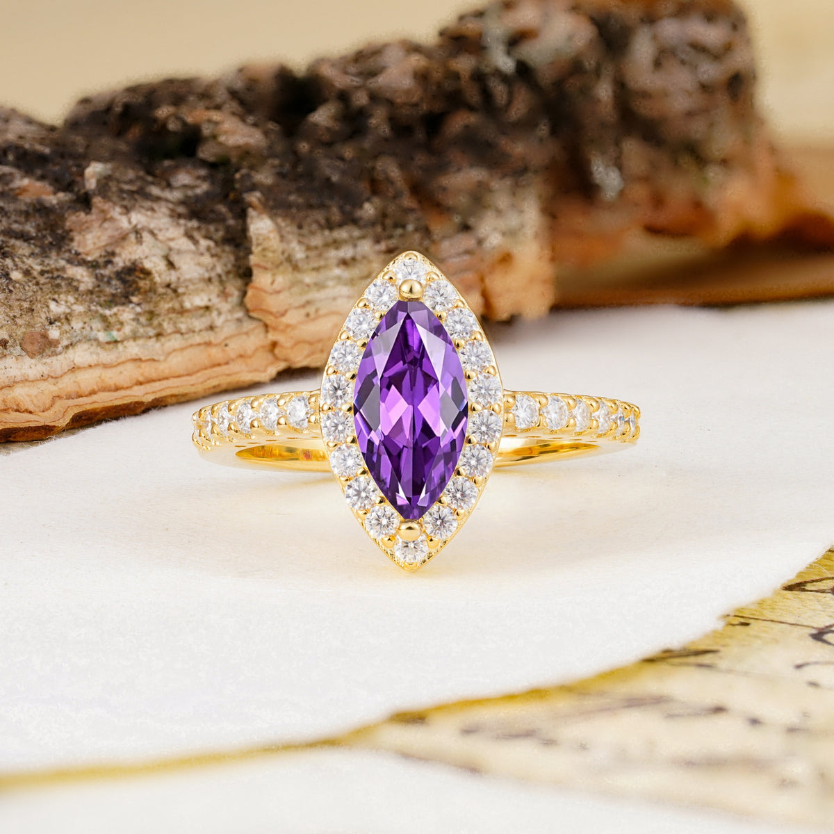 Unique and Luxurious 2-Prong Marquise Cut Amethyst Engagement Ring - Additional view