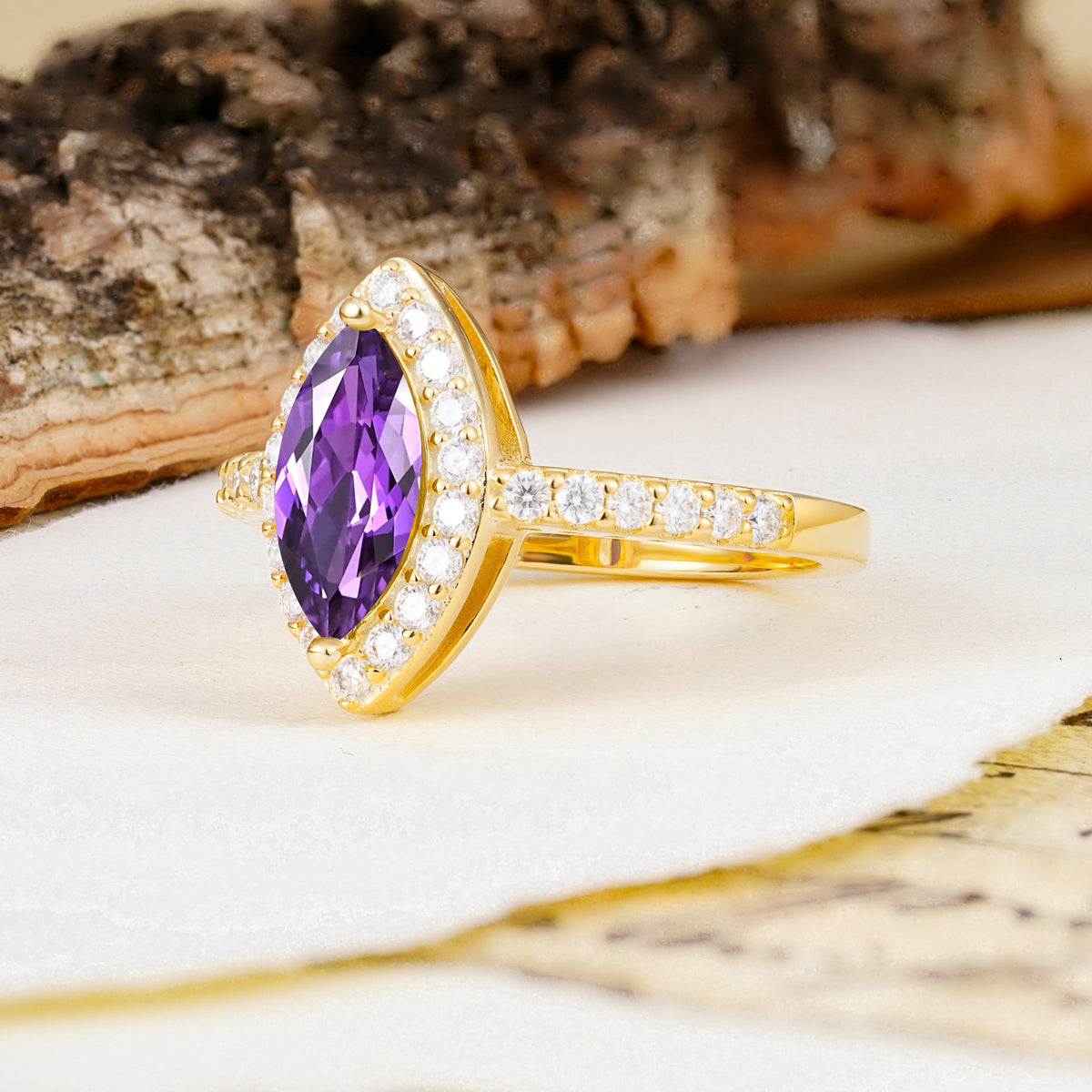 Unique and Luxurious 2-Prong Marquise Cut Amethyst Engagement Ring - Additional view