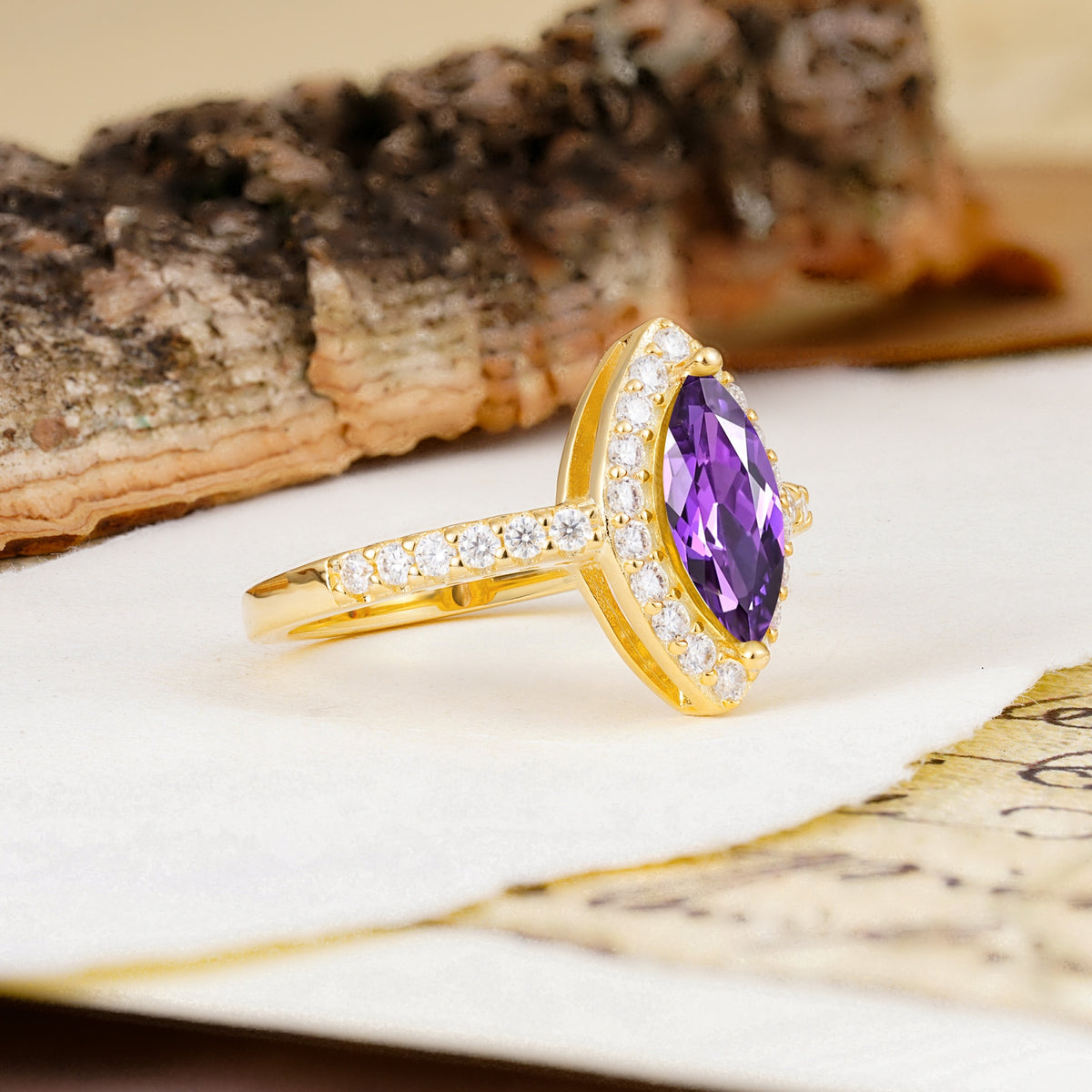 Unique and Luxurious 2-Prong Marquise Cut Amethyst Engagement Ring - Additional view