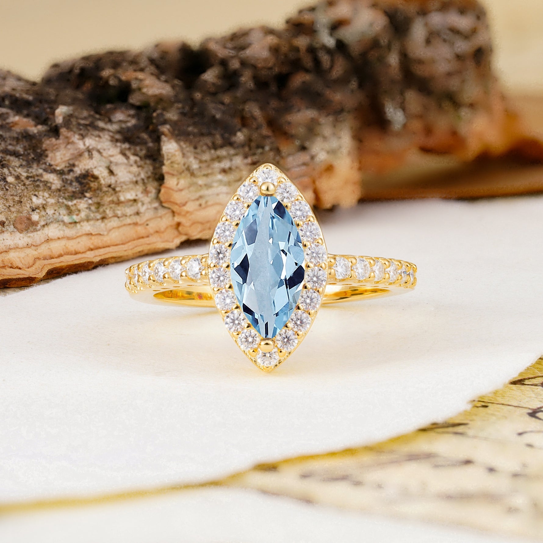 Unique and Luxurious 2-Prong Marquise Cut Aquamarine Engagement Ring - Additional view