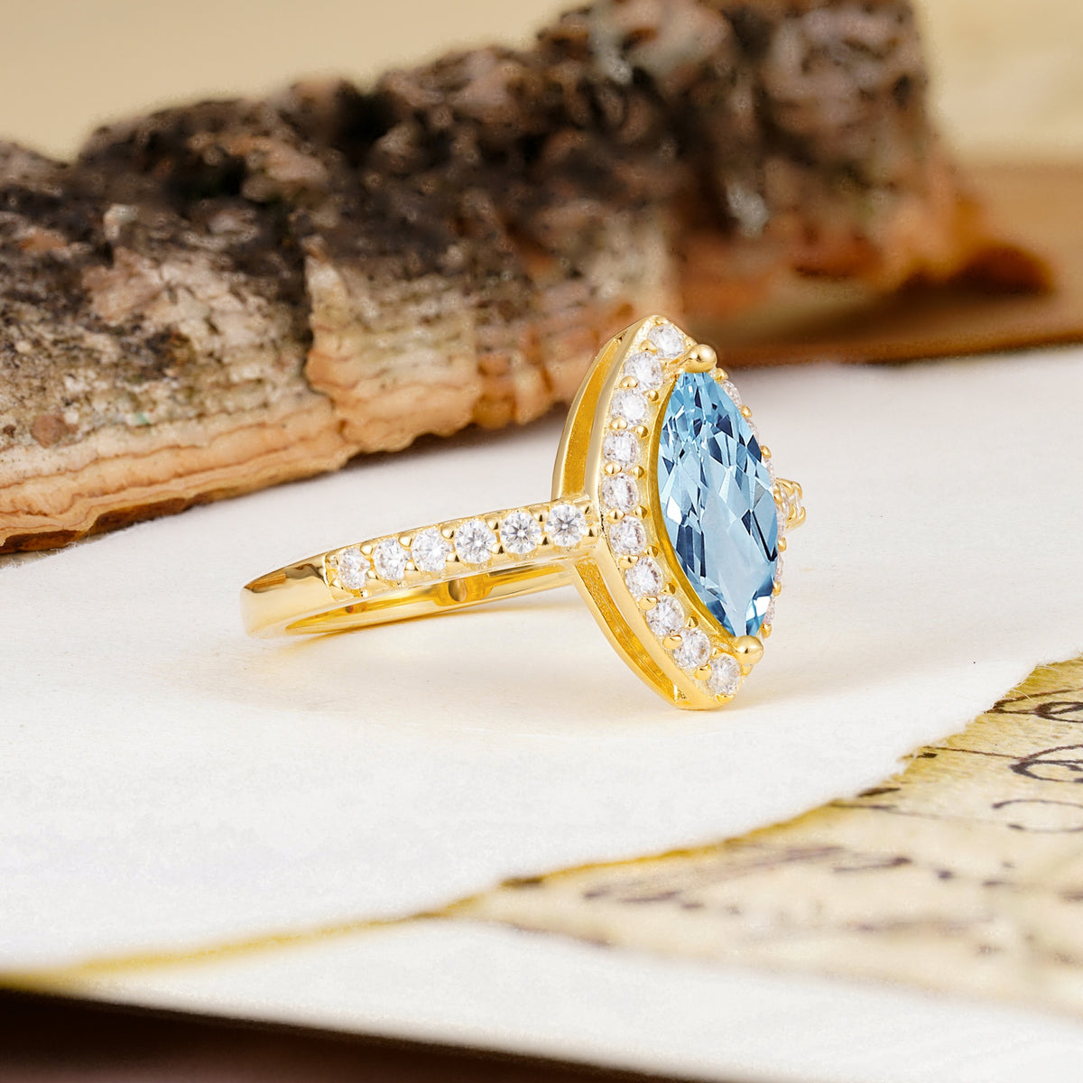Unique and Luxurious 2-Prong Marquise Cut Aquamarine Engagement Ring - Additional view