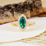 Unique and Luxurious 2-Prong Marquise Cut Emerald Engagement Ring - Additional view