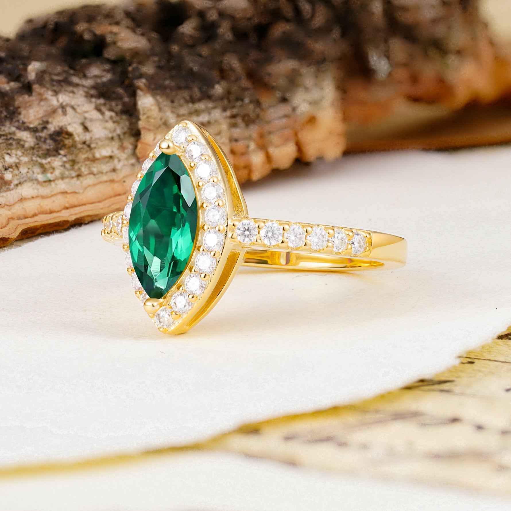 Unique and Luxurious 2-Prong Marquise Cut Emerald Engagement Ring - Additional view