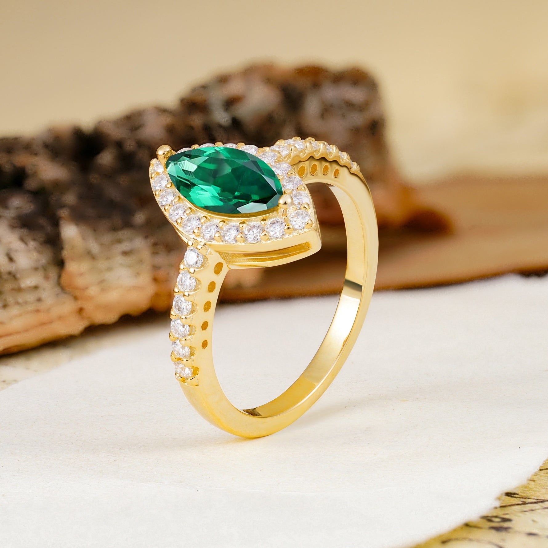 Unique and Luxurious 2-Prong Marquise Cut Emerald Engagement Ring - Additional view