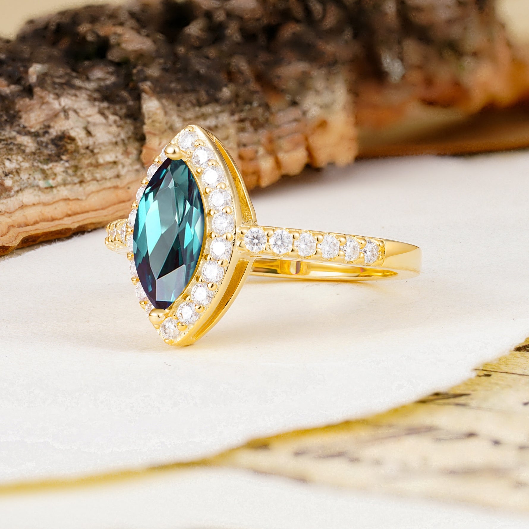 Unique and Luxurious 2-Prong Marquise Cut Alexandrite Engagement Ring - Additional view