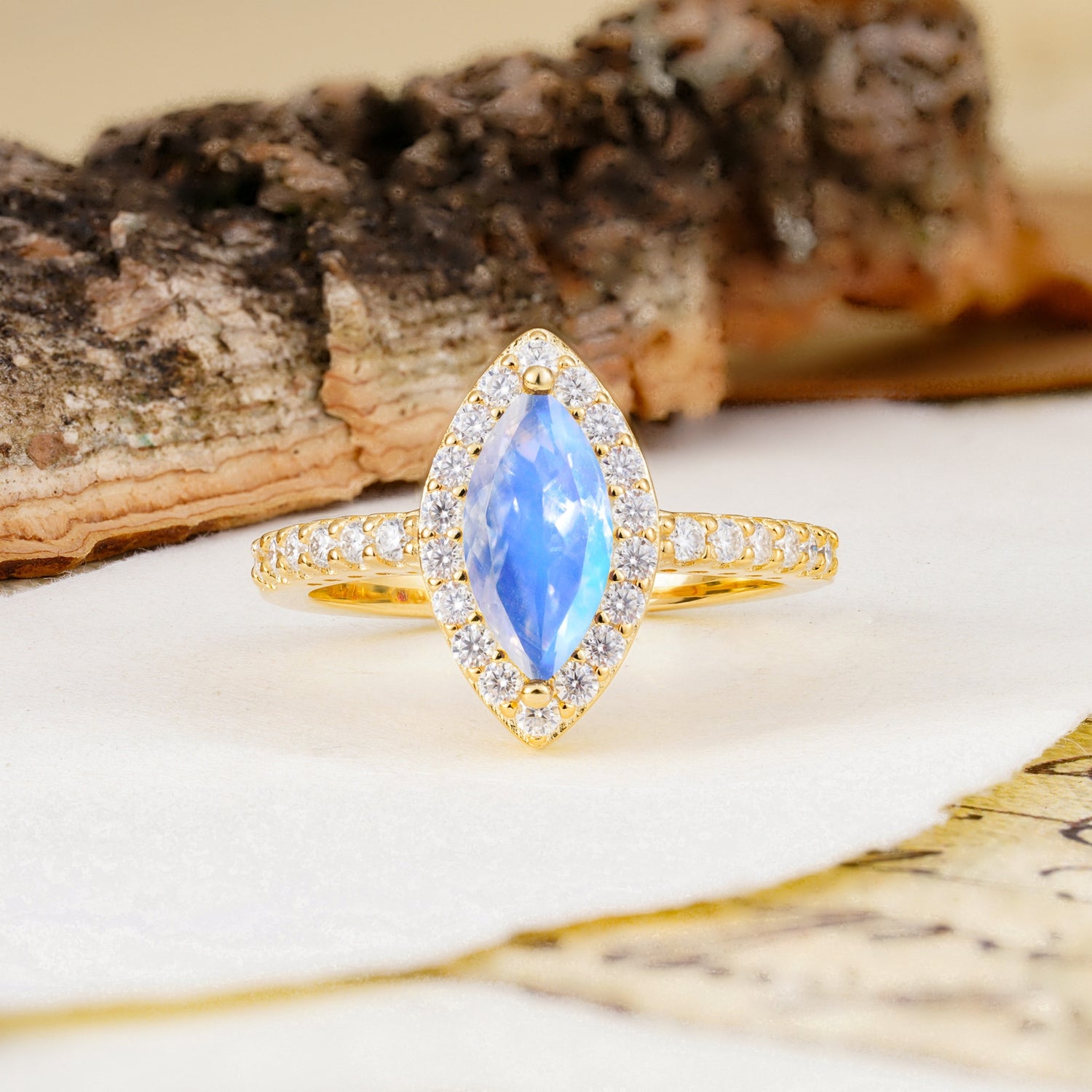 Unique and Luxurious 2-Prong Marquise Cut Moonstone Engagement Ring - Additional view